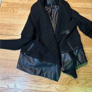 Elegant Black Leather Trim Women's Jacket